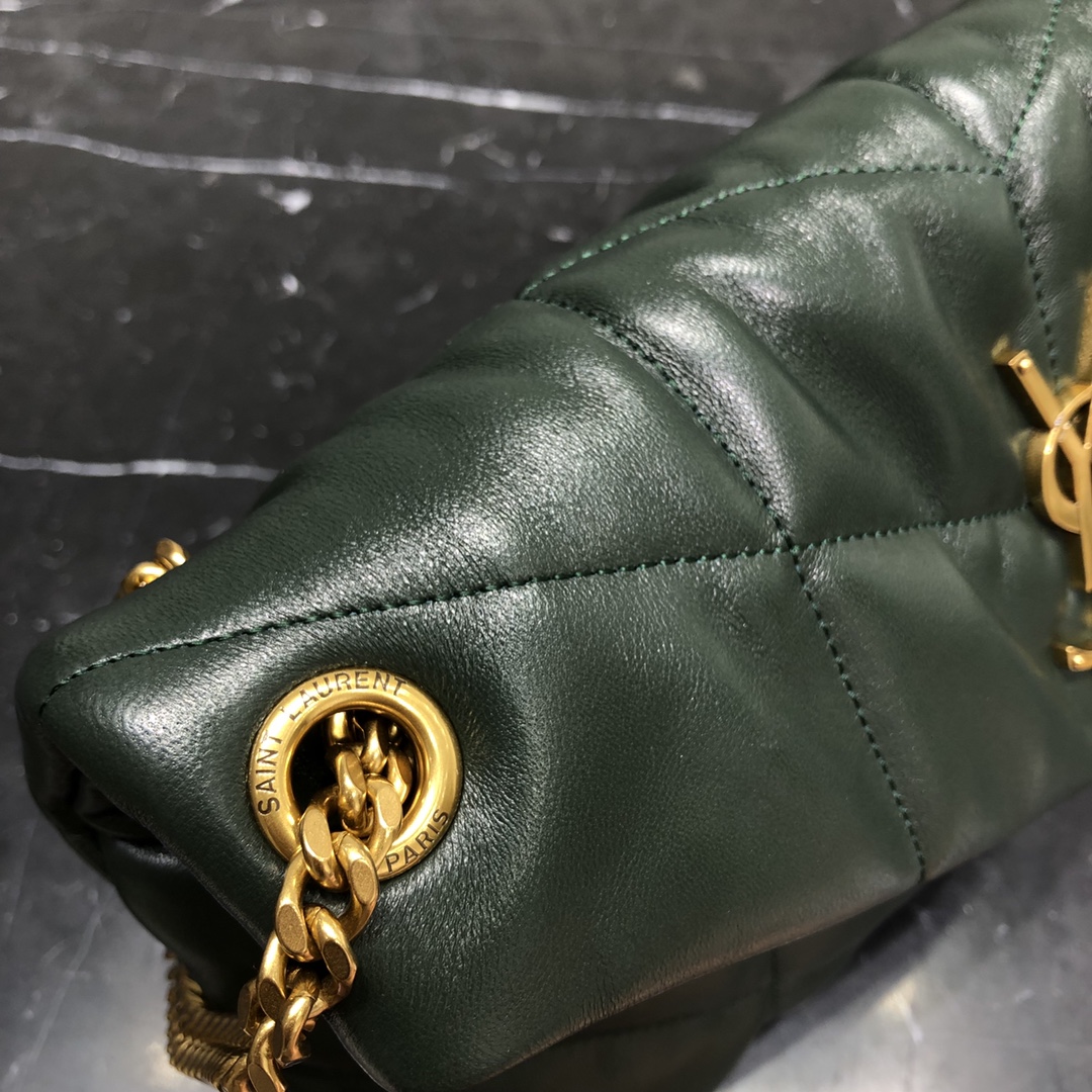 Saint Laurent Loulou Puffer Small Lambskin Shoulder Bag Handbag Dark Green 577476 Gold